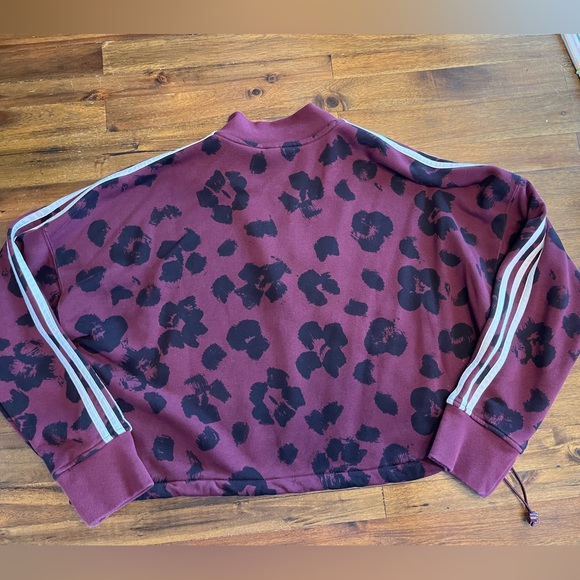 ADIDAS Burgundy Crop Leopard Sweatshirt Top Women’s L - Picture 3 of 7
